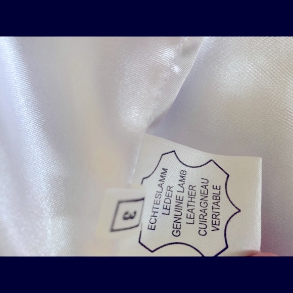 White Real lamb leather blazer Jacket Black Chiphon Trim With Rhinestones Eur L - Picture 9 of 13